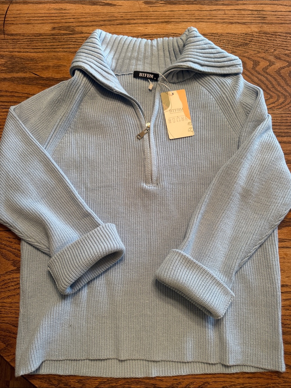 BTFBM Women’s Light Blue Half-Zip Ribbed Sweater